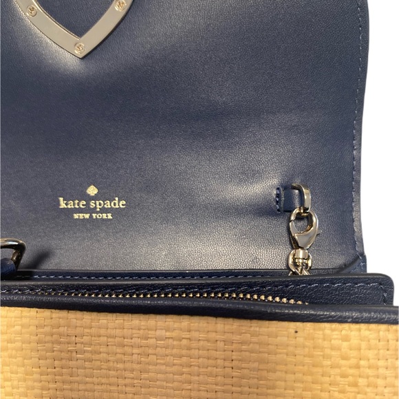 NEW* Kate Spade Robyn Straw HandBag Nightcap Flap Chain Wallet Clutch Navy Logo - Picture 5 of 15